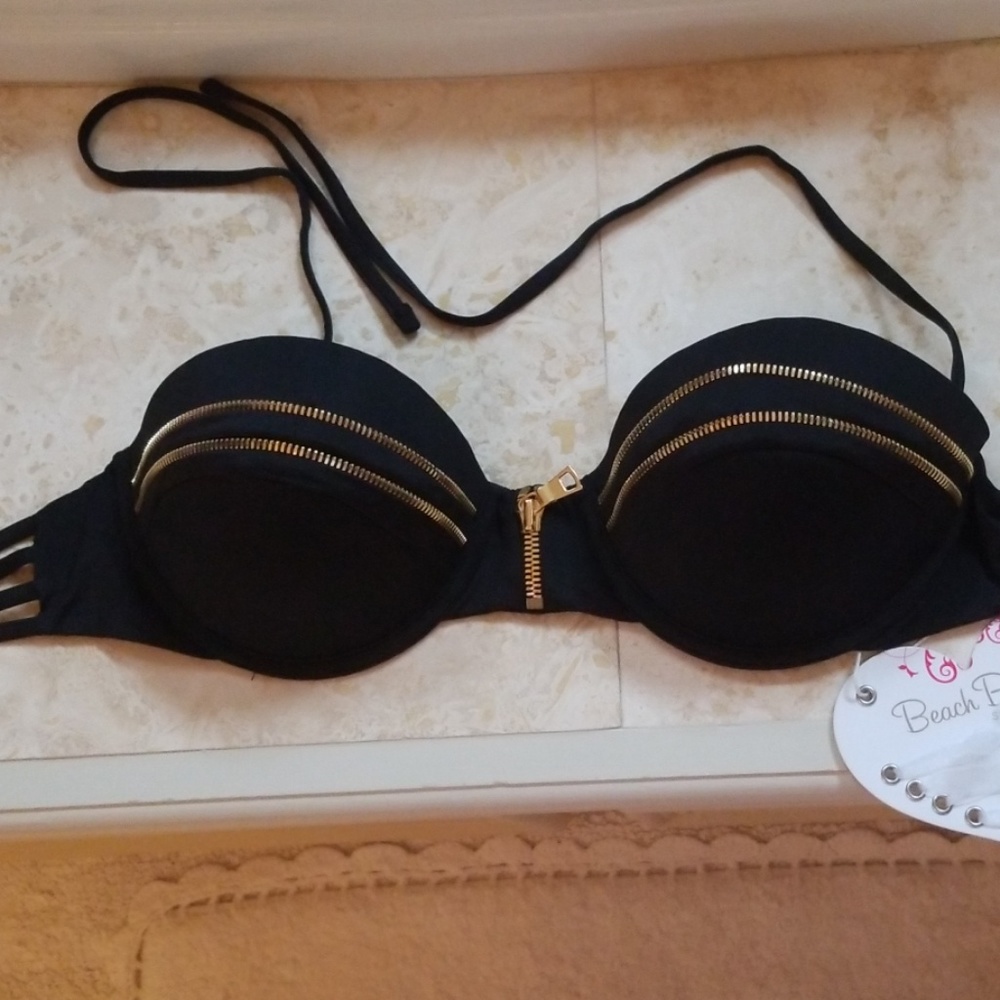Beach Bunny black and gold bikini top